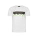 Boss Men urban style white t-shirt with black and green logo, trendy clothing option