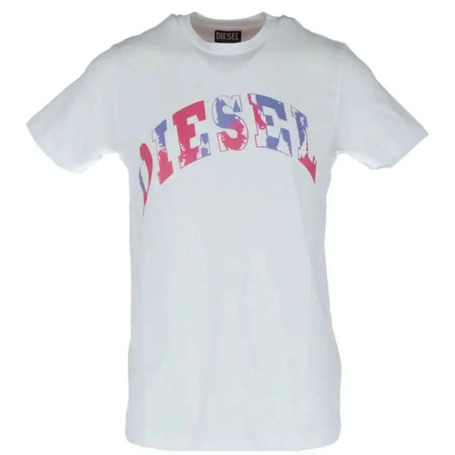 White T-shirt with colorful DIESEL logo printed on the chest from Diesel Men T-Shirt collection