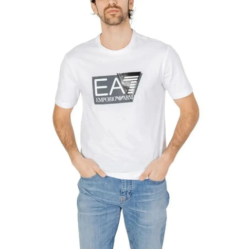 White T-shirt with Emporio Armani EA7 logo on front showcased in EA7 Men T-Shirt