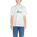 White Armani Exchange Men T-Shirt featuring a grayscale cityscape graphic for Fall Winter