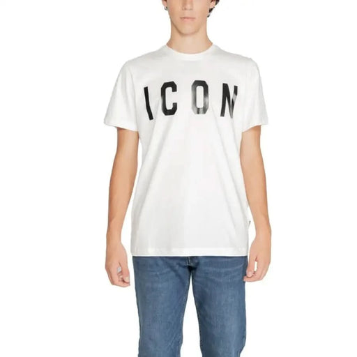 White Icon Men T-Shirt featuring bold black ICON text print for casual style