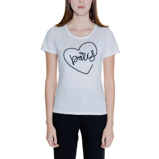 White Morgan De Toi Women T-Shirt featuring Paris in a heart shape design