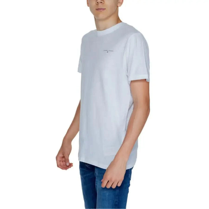 White T-shirt and blue jeans by Tommy Hilfiger Jeans Men T-Shirt for a stylish casual look