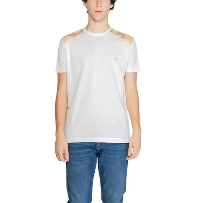 White T-shirt with tan shoulder patches from Alviero Martini Prima Classe collection