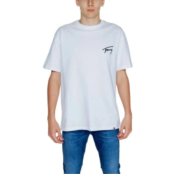 White T-shirt featuring ’Tommy’ logo from Tommy Hilfiger Jeans Men’s Collection