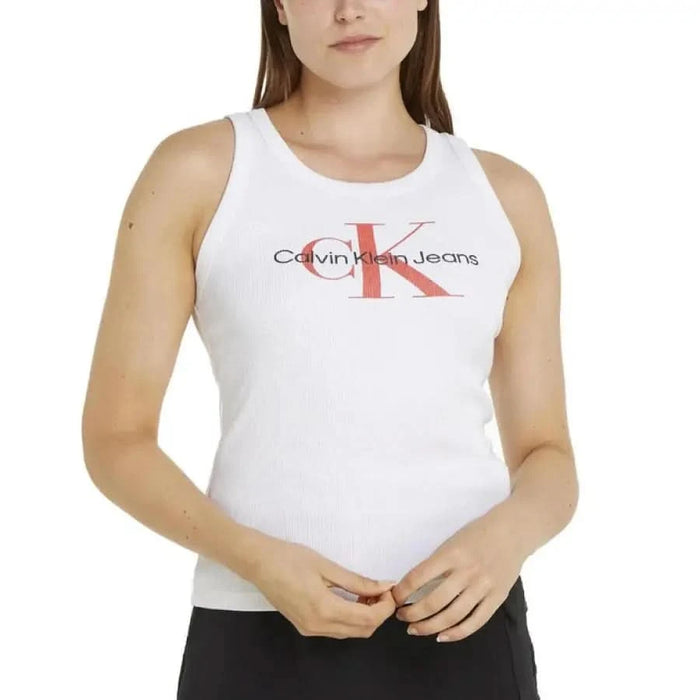 Calvin Klein Jeans Women’s White Tank Top with Calvin Klein Jeans Logo on the Front