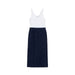 Desigual Sleeveless Blue Dress with Round Neck, Front Pockets, White Tank Top, Navy Skirt