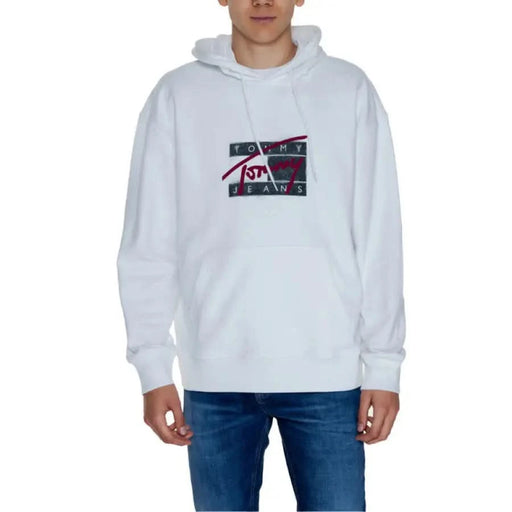 White Tommy Jeans hoodie with chest logo from Tommy Hilfiger Jeans Men Sweatshirts