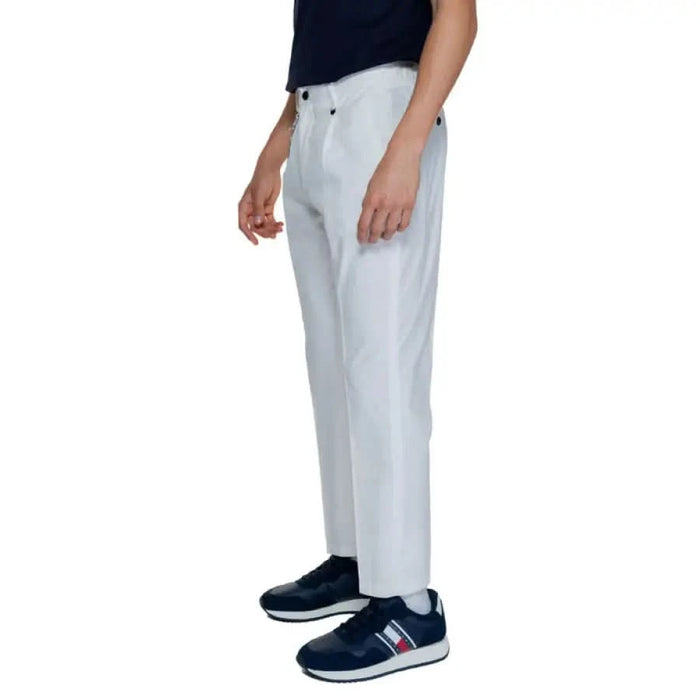 Antony Morato Men Trousers white with dark top and navy sneakers stylish ensemble