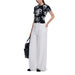 White wide-leg pants with Desigual Women’s Black Print Round Neck T-Shirt ensemble