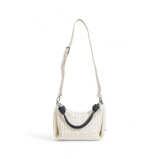 White woven handbag with long strap and dark handles from Desigual Women Bag collection