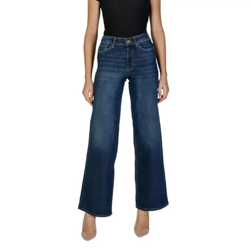 Wide-leg blue denim jeans with dark wash from Only Women Jeans collection