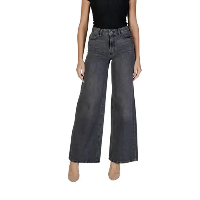 Wide-leg gray denim jeans with a high waist from Jacqueline De Yong for women