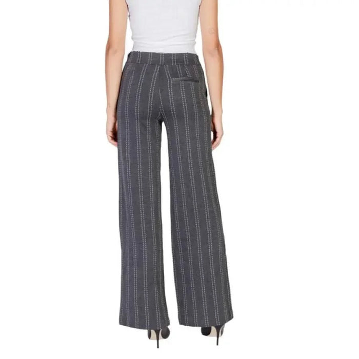 Wide-leg gray pinstriped dress pants with back pockets from Ichi Women Trousers