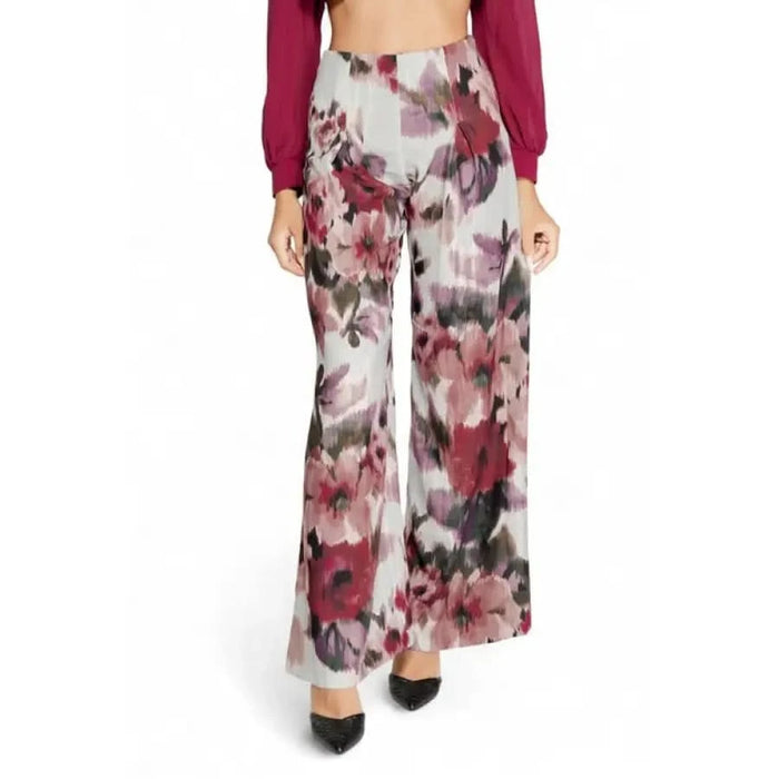 Wide-leg Palazzo Pants in Pink and Burgundy Floral Print by Rinascimento