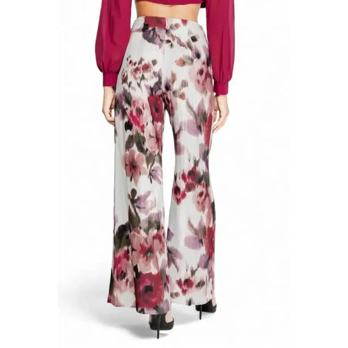 Wide-leg Burgundy Floral Trousers by Rinascimento with Gray and Pink Watercolor Print