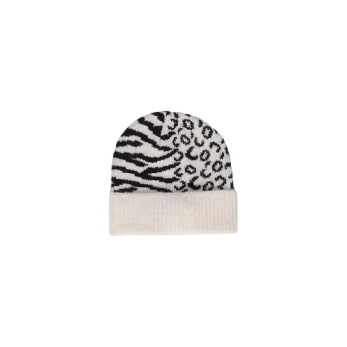 Winter beanie featuring a black and white animal print pattern by Only Women Cap