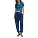 Woman wearing Desigual Women’s Blue Jeans with Lace and Pocket Details in a striped polo