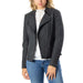 Women’s Black Blazer with Zip and Lapel Collar in a stylish moto jacket design