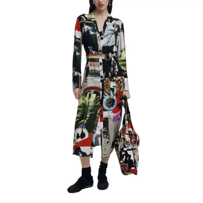 Colorful printed dress and matching tote bag from Desigual Women’s Grey Print Long Dress