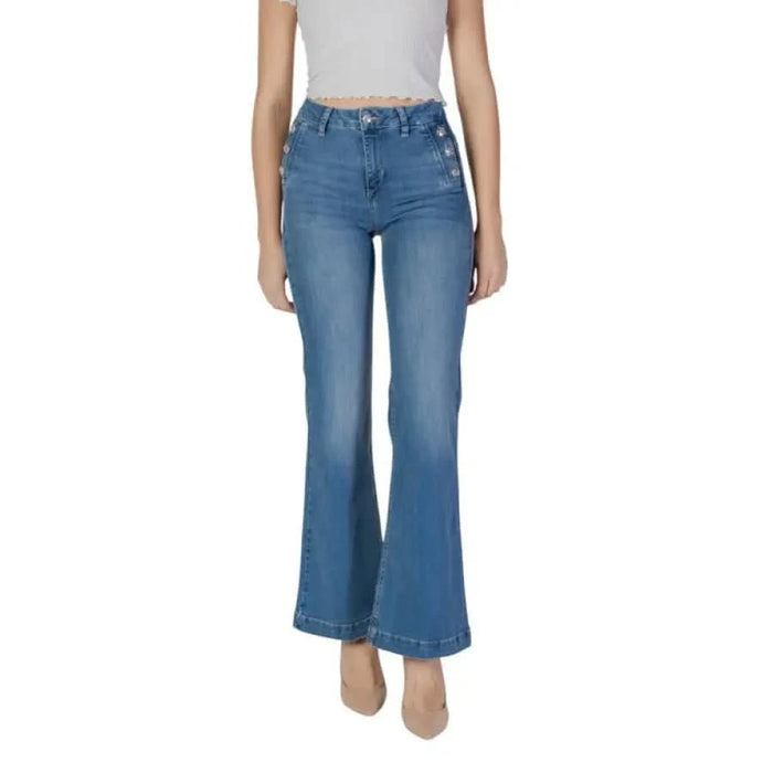 Liu Jo Women’s Blue Plain High-Waisted Flare Jeans with Pockets for Contemporary Style