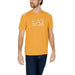 Yellow Emporio Armani EA7 logo t-shirt worn by a man with dark jeans from EA7 Men T-Shirt collection