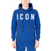 Young boy in blue Icon hoodie showcasing urban city style fashion