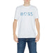 Young man in white graphic tee from Boss - Boss Men T-Shirt, urban style clothing